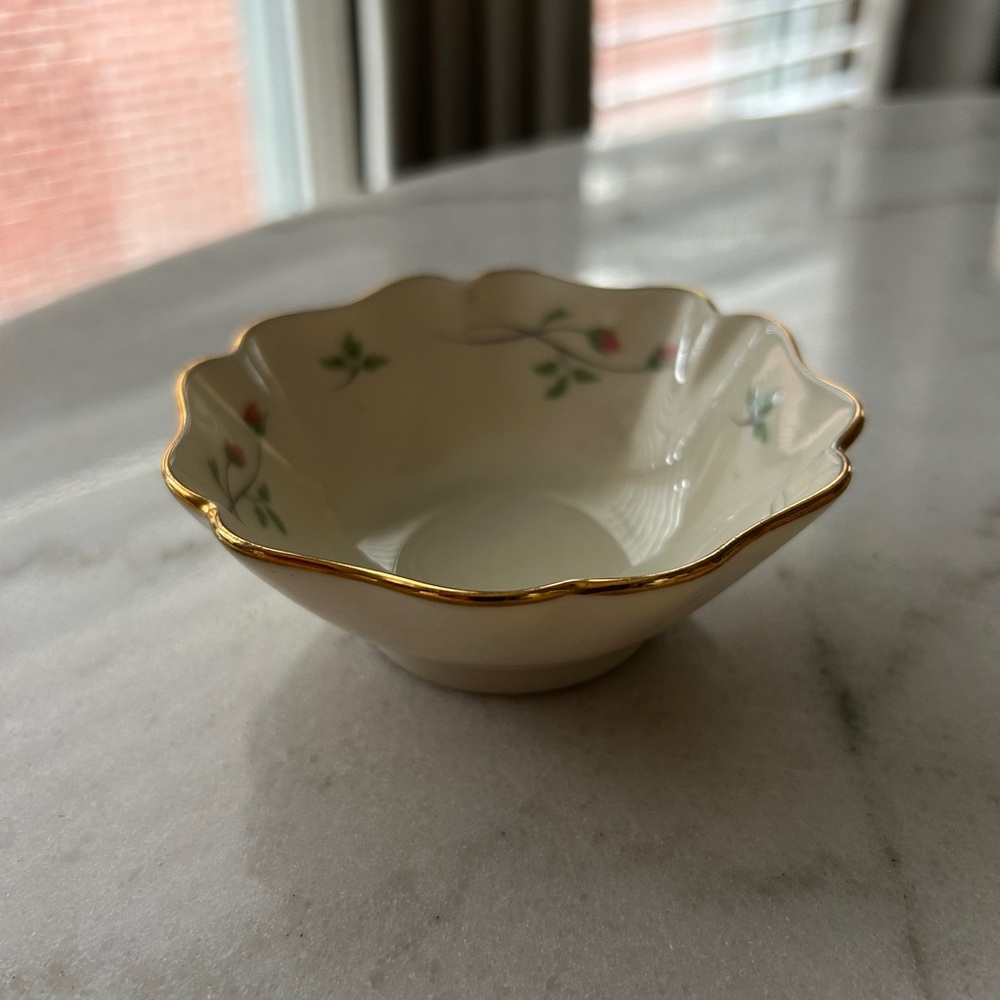 Lenox Cream Bowl with Gold Rim and Floral Design